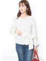 オフショルギャザー袖ドットブラウス/ホワイト