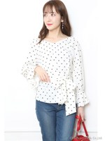 オフショルギャザー袖ドットブラウス/ホワイト