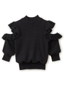 カタアキフリルリブニットトップス/ブラック