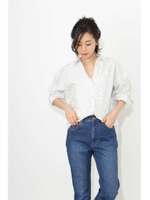 コットンテンセルフォルムシャツ/オフ×ネイビーストライプ2(032)