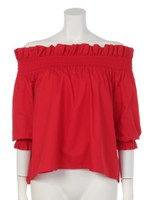 シャーリングオフショルＴＯＰＳ/レッド