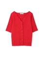 ジュエルドットスカラップリブニットカーディガン/レッド(100)