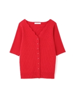 ジュエルドットスカラップリブニットカーディガン/レッド(100)