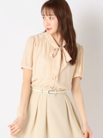 スイートパフスリーブボウタイブラウス/ピンクベージュ