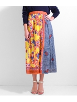 【Alluge】スカーフパッチワーク風ギャザースカート/レッド(025)