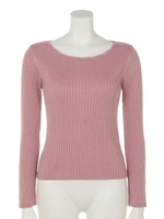 スカラネックラメリブニットプルオーバー/ピンク