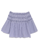 スモッキングオフショルダーストライプトップス/WHTxBLU