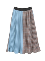 チェックミックスプリーツスカート/ライトブルー