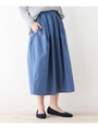デニムタッチギャザーミディスカート/ライトブルー(091)