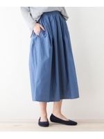 デニムタッチギャザーミディスカート/ライトブルー(091)