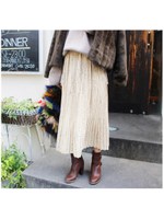 プリーツドットスカート/ベージュ