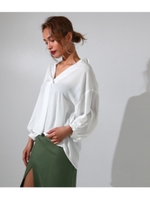 【Latina】ボリュームスリーブジョーゼットスキッパーシャツ/ホワイト(001)