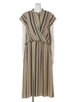 マルチストライプフレアワンピース/ベージュ