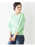 【洗える】ラメ入り総針パフ袖ニットプルオーバー/ライトグリーン(021)