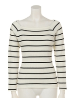 ワイドリブスクエアネックニットPO/柄WHT