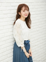 袖チュール刺繍ＴＯＰＳ/クロ