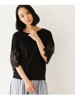 優しい肌触りの袖レースプルオーバー/ブラック(019)
