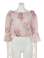 飛び花オフショルブラウス/ピンク