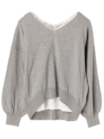 SET2点 Vネックニットプルオーバー+レースインナー/杢グレー