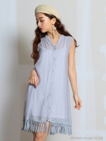 フリンジ付シャツワンピース/ブルー