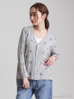 60/2コットンドットインターシャニットカーディガン/杢グレー