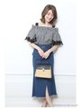 シャーリングオフショルブラウス/チェック