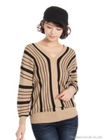 ストライプゆるニット/ベージュ