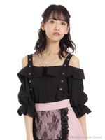 ベルトストラップオフショルブラウス/ブラック