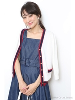 配色ラインカーディガン/レッド