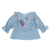 刺しゅうビブヨークフリルブラウス