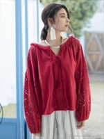 INDIAカットワーク刺繍ブラウス/レッド