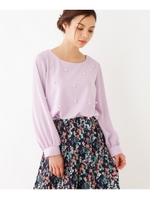 【WEB限定サイズあり】フェイクパールブラウス/ライトパープル (081)