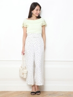 シャーリングベルト付ワイドパンツ/ホワイト