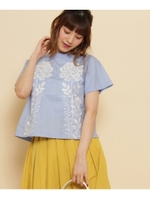 タイプライター刺繍シャツ/ライトブルー(091)