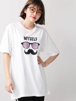 WEGO/マスタッシュモチーフプリントTシャツ