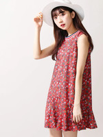 WEGO/ラインリブノースリーブフラワーワンピース