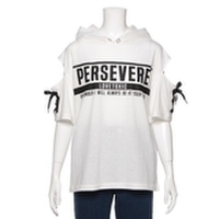 肩開きレースアップロゴパーカー