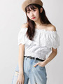 WEGO/スカラップコットンレースフリルオフショルブラウス