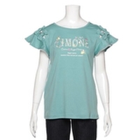 肩開きリボンロゴ刺しゅう入りTシャツ