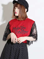 WEGO/レーススリーブプリントTシャツ