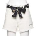 【50%OFF】花柄リボンベルトつきデニムショートパンツ