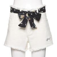 【50%OFF】花柄リボンベルトつきデニムショートパンツ