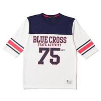 【50%OFF】切り替えナンバリング七分袖ラインTシャツ