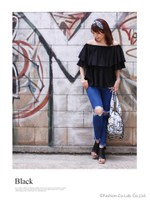 4way 袖フリルオフショルダートップス/ブラック