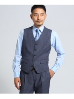CS_バーズアイストレッチベスト[ メンズ セットアップ スリーピース 洗える ストレッチ ]/ブルー(092)