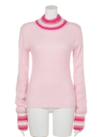 FUR SWITCHED HIGHNECK RIB KNIT/PINK