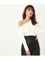 Fパールストラップフリルknit TOP/WHT