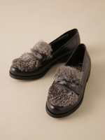 LINCE/別注ラビットファーローファー/ブラック