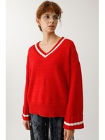 LINE LOOSE V NECK ニットトップス/柄RED5