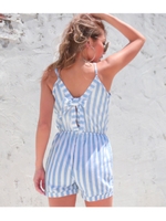 【anap Latina】 バックリボンストライプショートキャミオールインワン/ブルー(019)